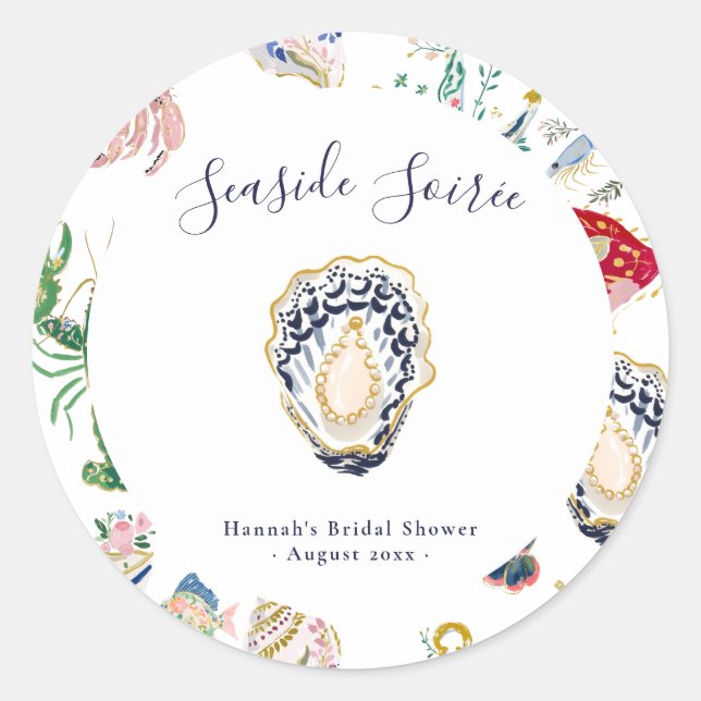 Seaside Soirée Coastal Bridal Shower Classic Round Sticker (Front)
