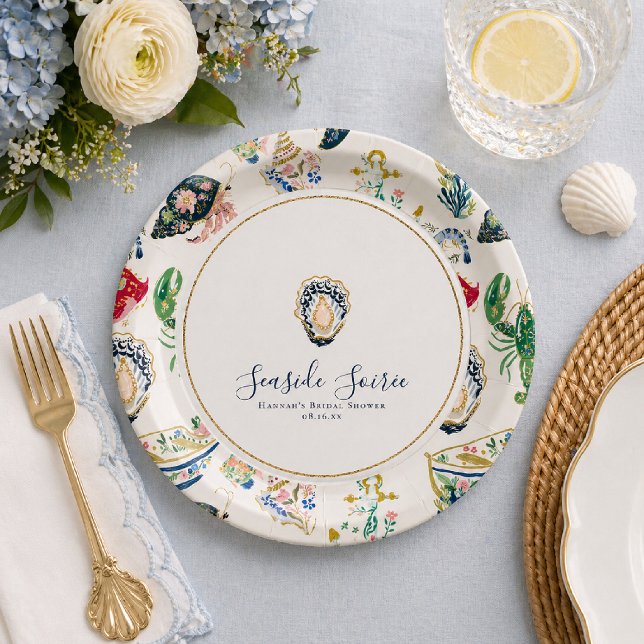 Seaside Soirée Coastal Bridal Shower Paper Plates (Creator Uploaded)