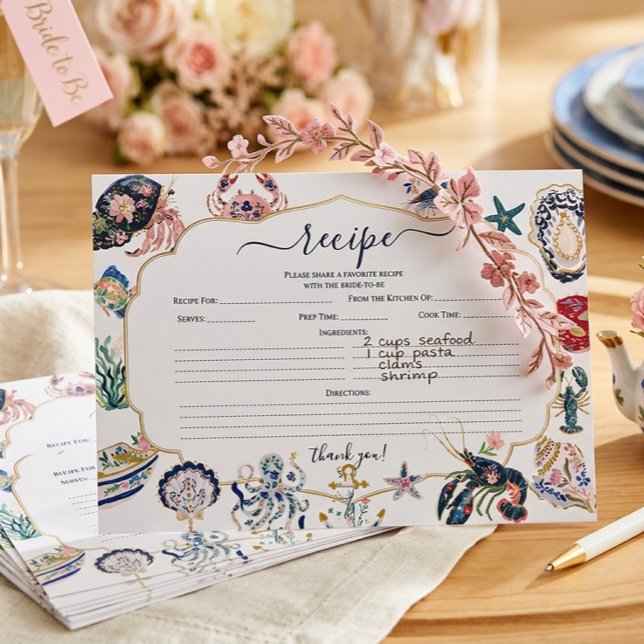 Seaside Soirée Coastal Bridal Shower Recipe Card (Creator Uploaded)