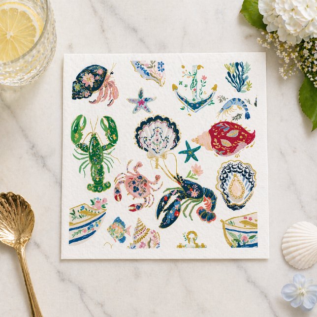 Seaside Soirée Coastal Pattern Napkins (Creator Uploaded)