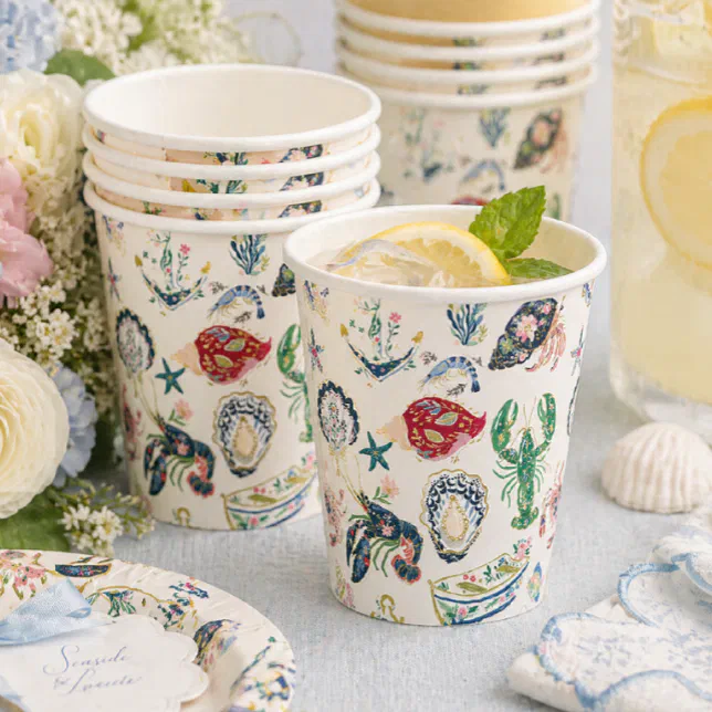 Seaside Soirée Coastal Pattern Paper Cups | Zazzle