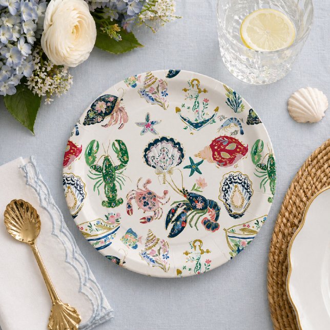 Seaside Soirée Coastal Pattern Paper Plates (Creator Uploaded)