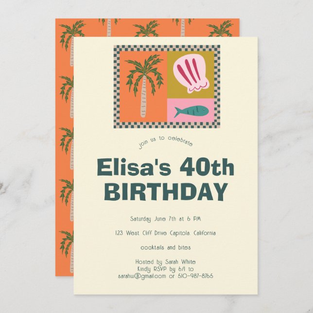 Seaside Soiree  Modern Cute CUSTOM Birthday Party Invitation (Front/Back)