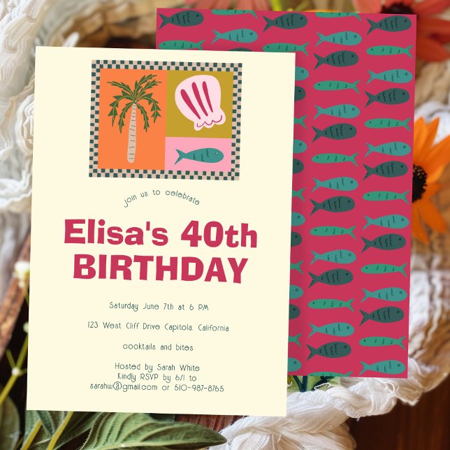 Seaside Soiree  Modern Cute CUSTOM Birthday Party Invitation (Seaside Soiree Modern Cute CUSTOM Birthday Party Invitation
)