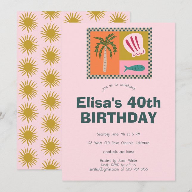 Seaside Soiree  Modern Cute CUSTOM Birthday Party Invitation (Front/Back)