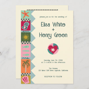 Seaside Soiree Modern Cute CUSTOM QR Wedding Invitation