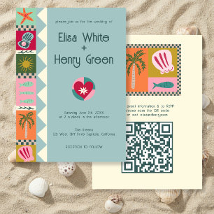 Seaside Soiree Modern Cute CUSTOM QR Wedding  Invitation