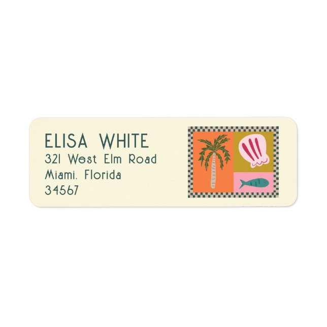 Seaside Soiree Palm Tree Shells Modern Cute CUSTOM Label (Front)