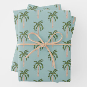 Seaside Soiree Palm Trees Blue Cute CUSTOM Wrapping Paper Sheets