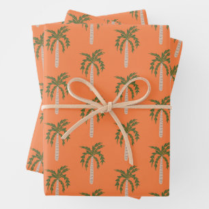 Seaside Soiree Palm Trees Orange Cute CUSTOM Wrapping Paper Sheets