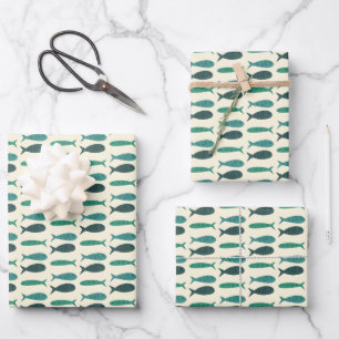 Seaside Soiree Three Fishes Modern Cute CUSTOM Wrapping Paper Sheets