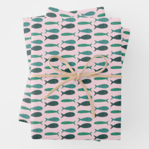 Seaside Soiree Three Fishes Modern Cute CUSTOM Wrapping Paper Sheets