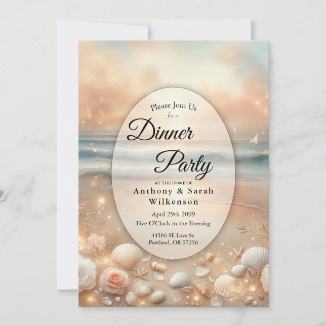 Seaside Sparkle and Sunset Dreams Dinner Party Invitation (Front)