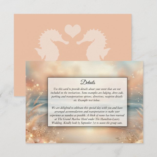 Seaside Sparkle and Sunset Dreams Wedding Enclosure Card (Front/Back)