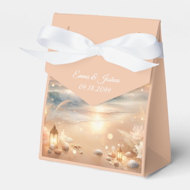 Seaside Sparkle and Sunset Dreams Wedding Favor Boxes (Front Side)