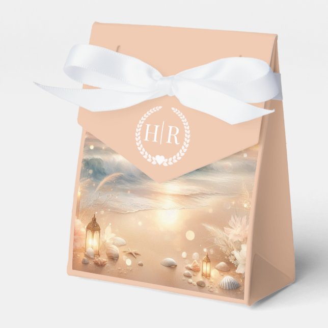 Seaside Sparkle and Sunset Dreams Wedding Favor Boxes (Front Side)