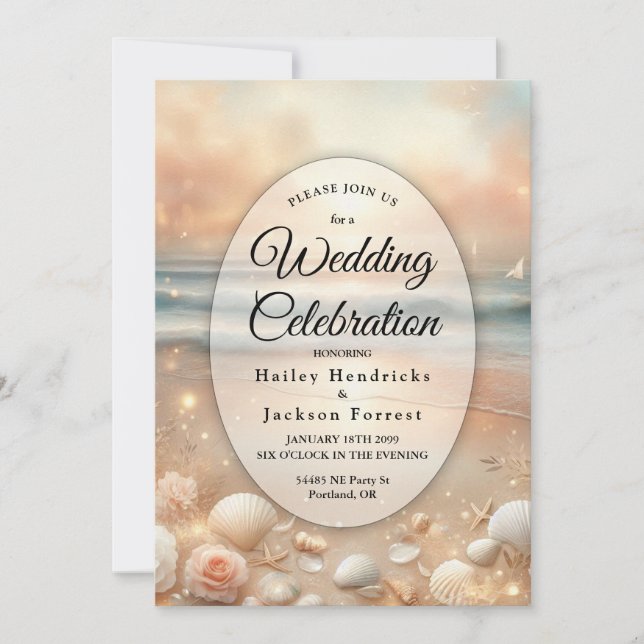 Seaside Sparkle and Sunset Dreams Wedding Invitation (Front)