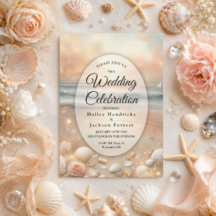 Seaside Sparkle and Sunset Dreams Wedding Invitation