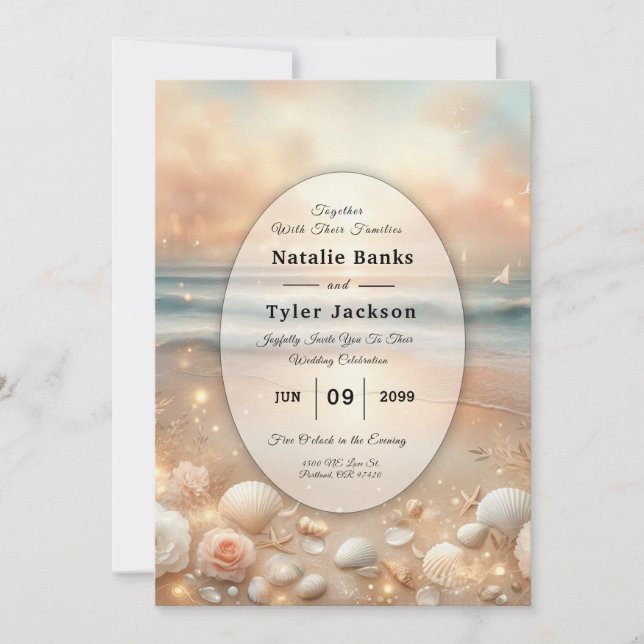 Seaside Sparkle and Sunset Dreams Wedding Invitation (Front)