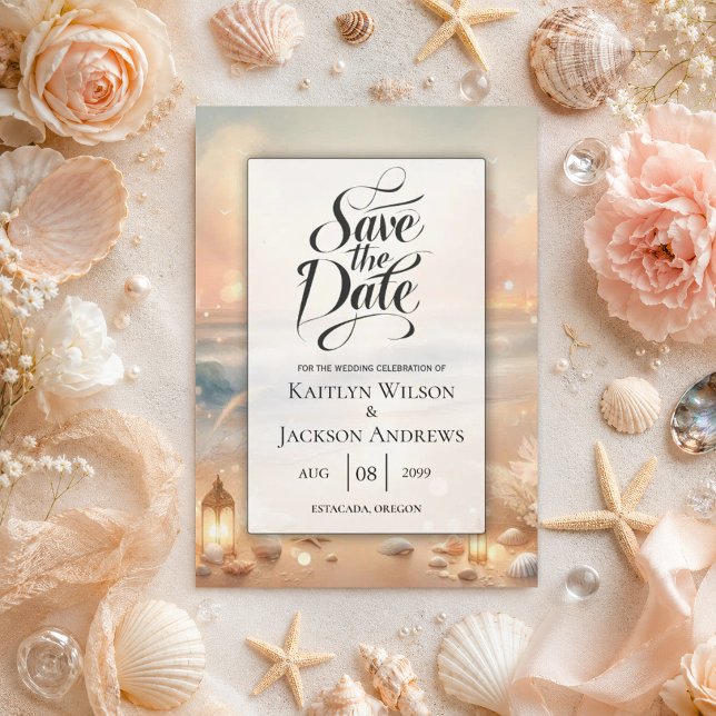 Seaside Sparkle and Sunset Dreams Wedding Save The Date (Creator Uploaded)