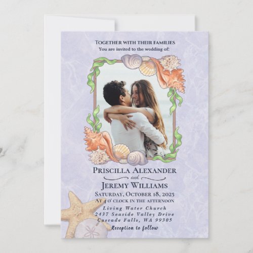 Seaside Starfish Seashell Beach Theme Wedding Invitation