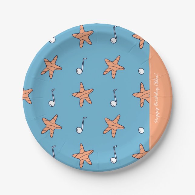 Seaside Stars and Music Notes Happy Birthday Paper Plates (Front)