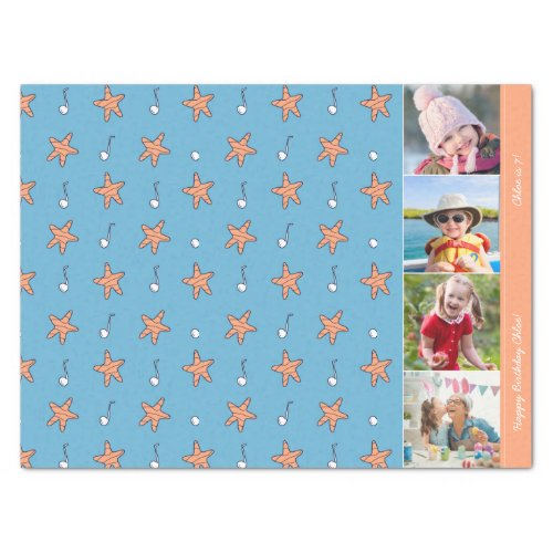 Seaside Stars and Music Notes Happy Birthday Photo Tissue Paper