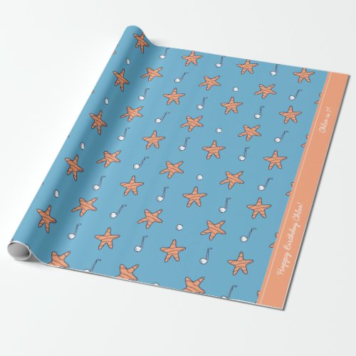 Seaside Stars and Music Notes Happy Birthday  Wrapping Paper