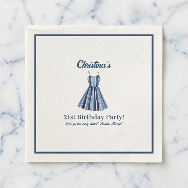 Seaside Stripes Celebration Birthday    Napkins (Anchors Aweigh To New Memories)