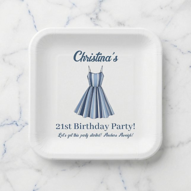 Seaside Stripes Celebration Birthday    Paper Plates (Celebrate her milestone in style.)