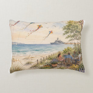 Seaside Summer Garden – Coastal Beach, Colorful Ki Accent Pillow