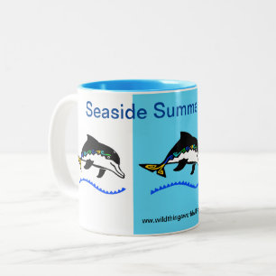 Seaside Summer Holiday - Dolphin - Blue Two-Tone Coffee Mug