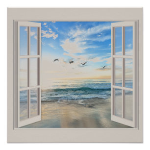 Seaside sunrise through the Window Poster