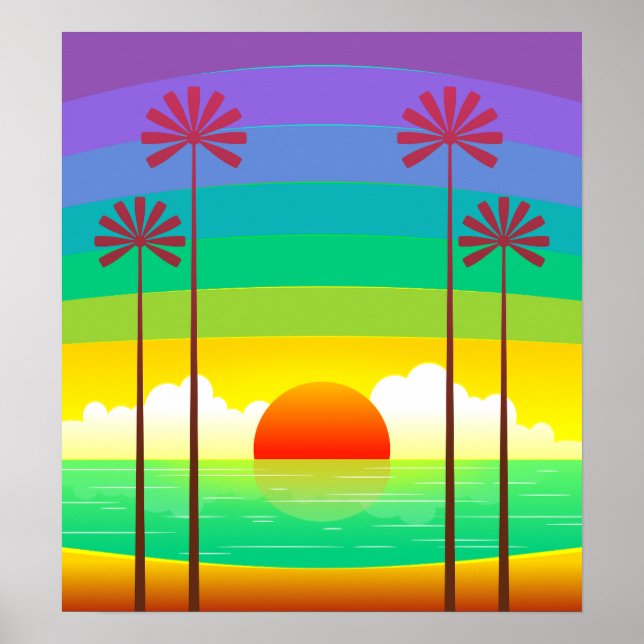 Seaside Sunrise Vintage Art Poster (Front)