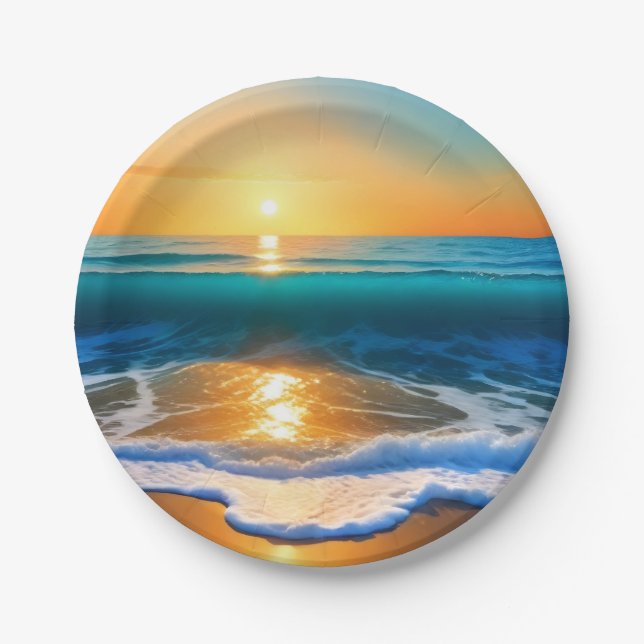 Seaside Sunset Paper Plates (Front)