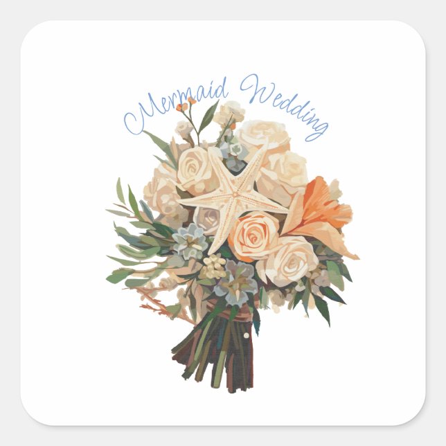 Seaside Theme Mermaid Wedding  Square Sticker (Front)