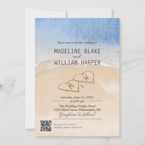 Seaside Three photos Wedding Invitation Template 