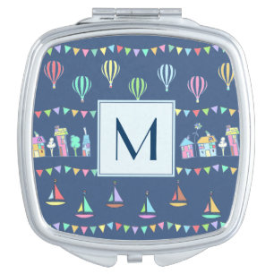 Seaside Town Sail Boats and Bunting Monogram Compact Mirror