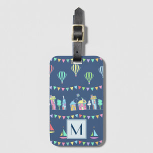 Seaside Town Sail Boats and Bunting Monogram Luggage Tag