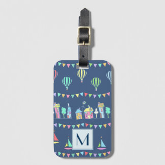 Seaside Town Sail Boats and Bunting Monogram Luggage Tag