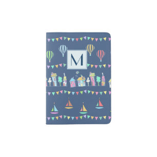 Seaside Town Sail Boats and Bunting Monogram Passport Holder