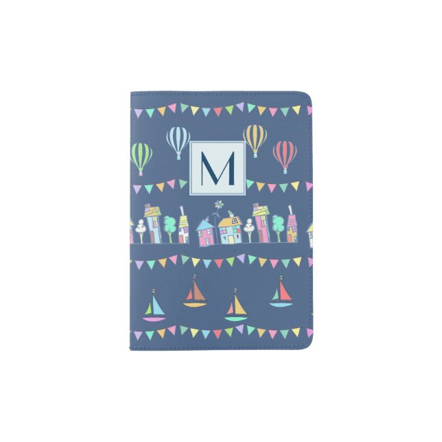 Seaside Town Sail Boats and Bunting Monogram Passport Holder (Front)