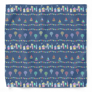 Seaside Town Sail Boats and Bunting Pattern Blue Bandana