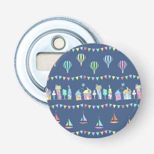 Seaside Town Sail Boats and Bunting Pattern Blue Bottle Opener