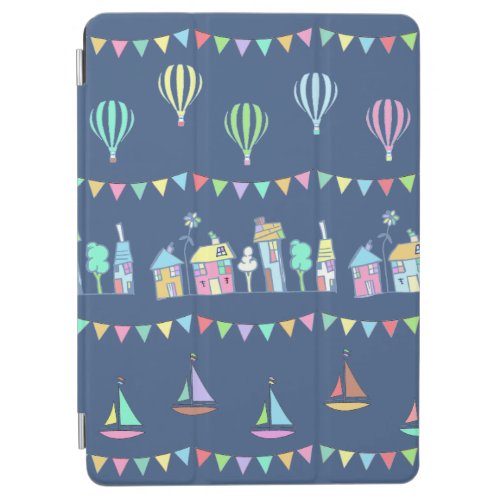 Seaside Town Sail Boats and Bunting Pattern Blue iPad Air Cover