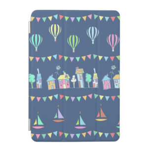 Seaside Town Sail Boats and Bunting Pattern Blue iPad Mini Cover