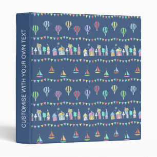 Seaside Town Sail Boats and Bunting Personalised 3 Ring Binder