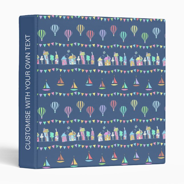 Seaside Town Sail Boats and Bunting Personalised 3 Ring Binder (Front/Spine)