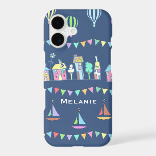 Seaside Town Sail Boats and Bunting Personalised iPhone 17 Case