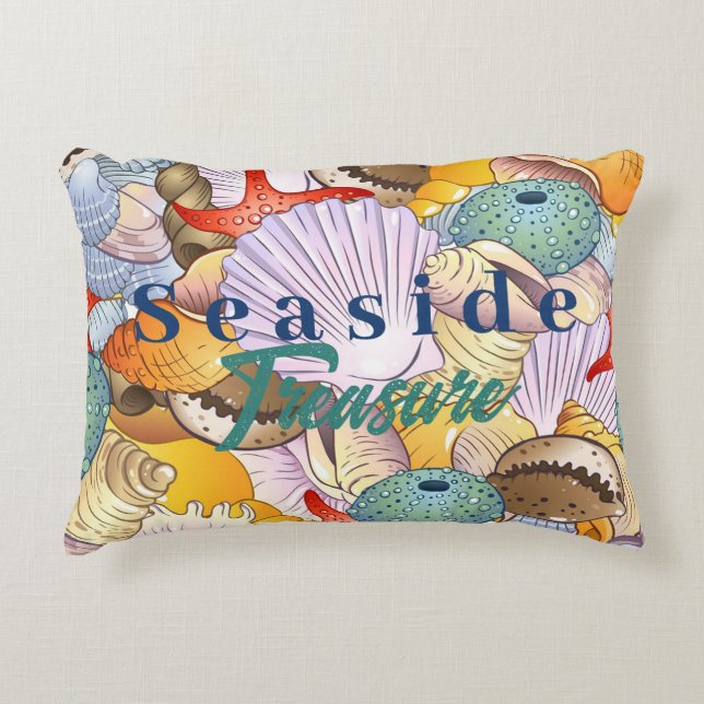  Seaside Treasure Marine Life Decorative Seashells Accent Pillow (Front)